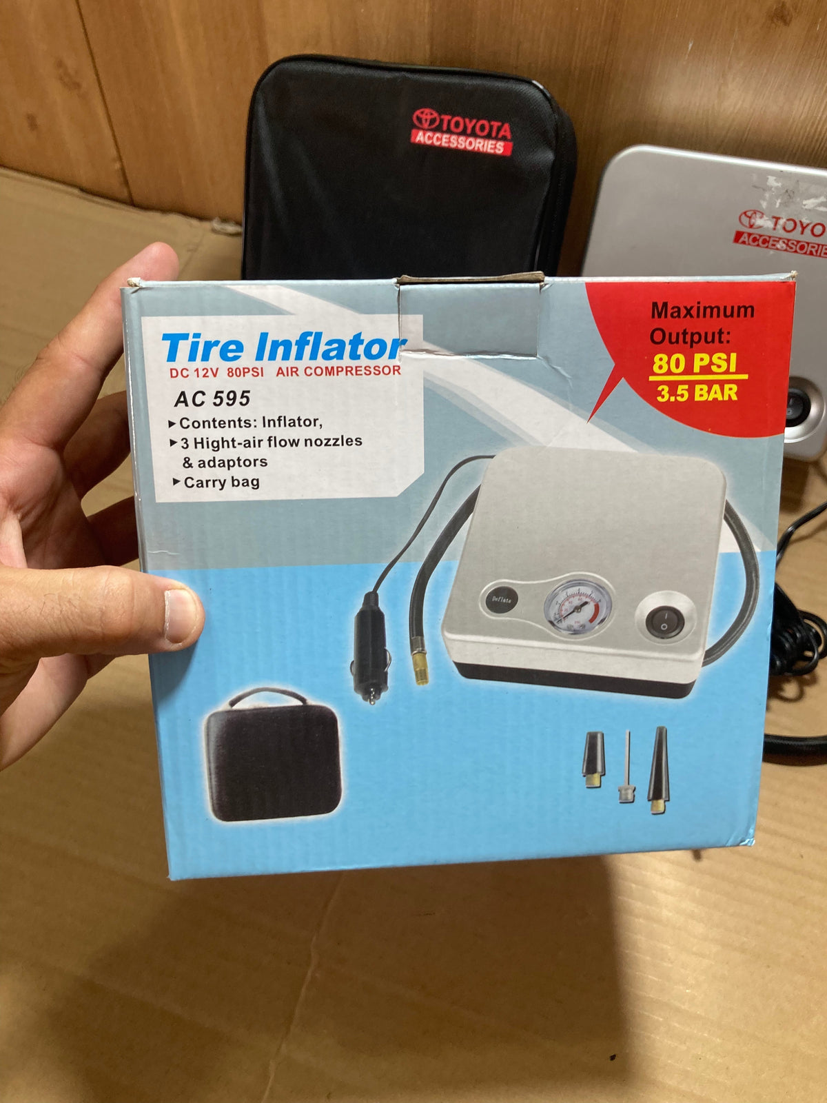 Toyota Tire Inflator/Air Compressor With 3 High Air Flow Nozzles & Adaptors