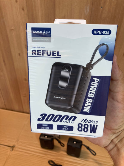Kamal 88W Compact Digital 2 Built-in Cables Super Fast Charging Power Bank